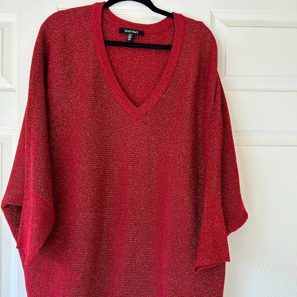 Ellen Tracy Plus Size Tunic Sweater 3X Womens Red Gold Shimmer Brand New